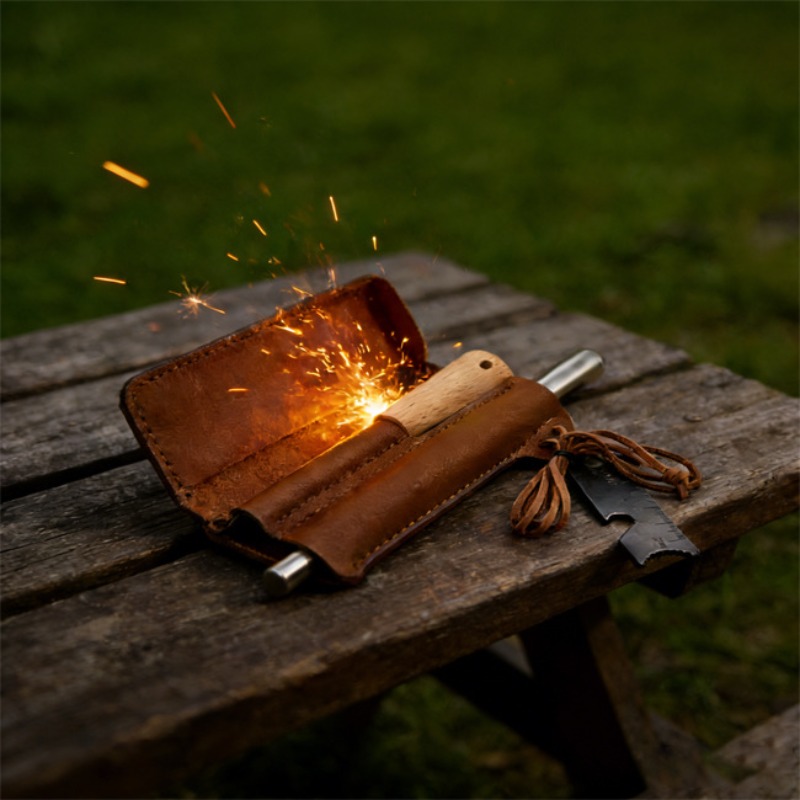 Ferro Rod Striker - Leather Cover Outdoor Survival Fire Starter