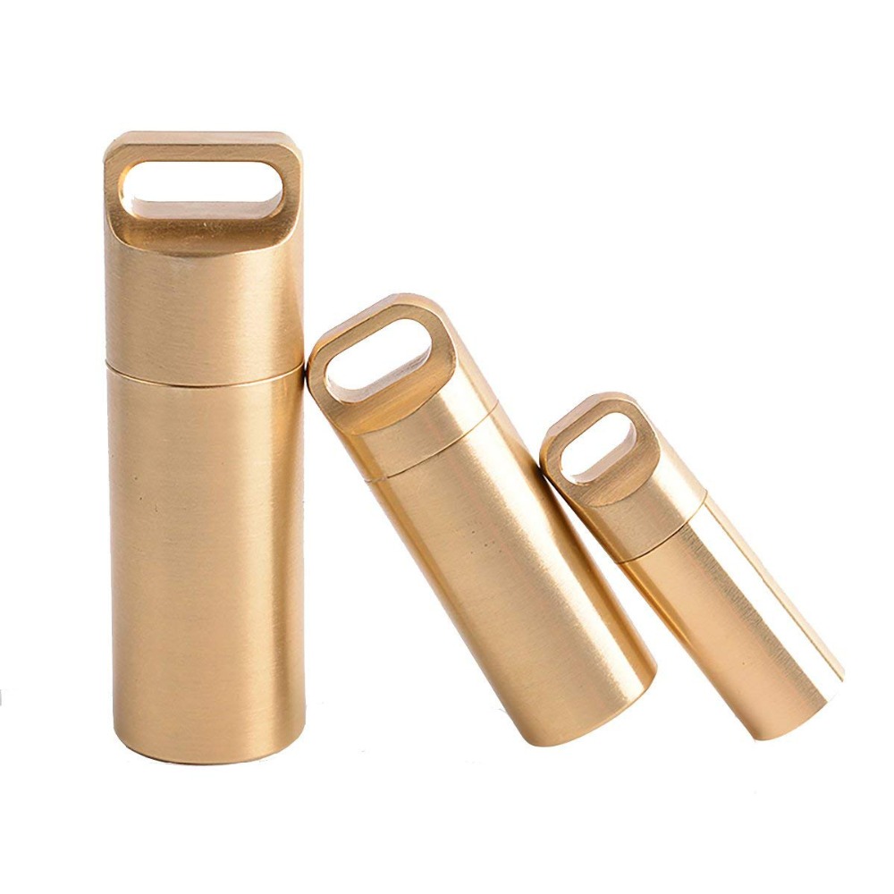 Pill Fob Capsule - Brass Airtight Watertight Storage Container Dry