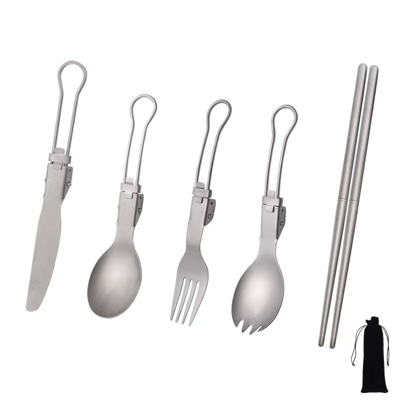 Edc Everyday Carry Knives - Titanium Foldable Utensil Set with Fork